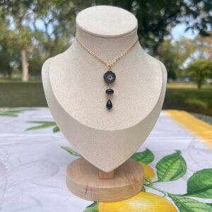 Black Dahlia Floral Flower Onyx Obsidian Czech Glass Dark Romance Fun Necklace